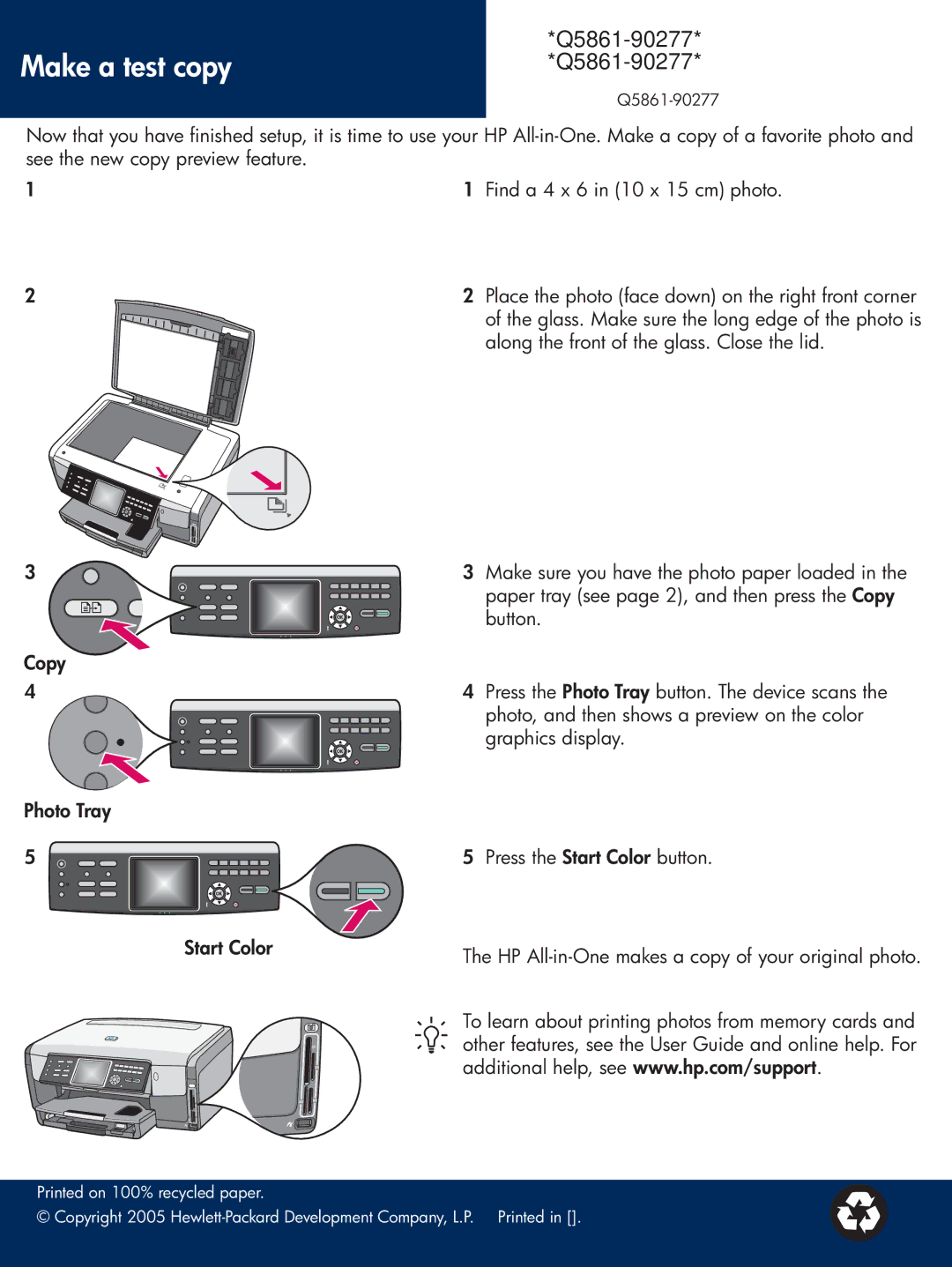 HP 3310xi manual Make a test copy, Q5861-90277 