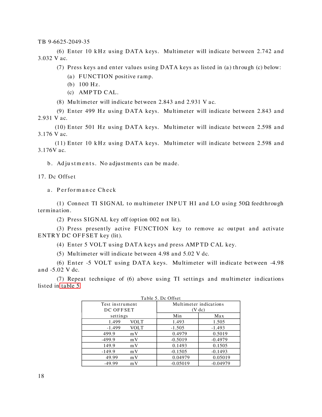 HP 3325B, 3325A manual Hz Amptd CAL, Dc Offset Performance Check 