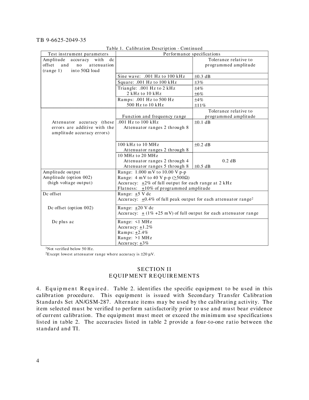 HP 3325B, 3325A manual Section Equipment Requirements 