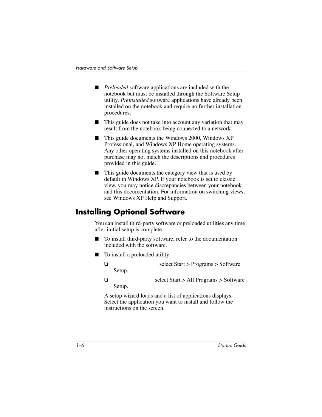 HP 333953-001 manual Installing Optional Software 