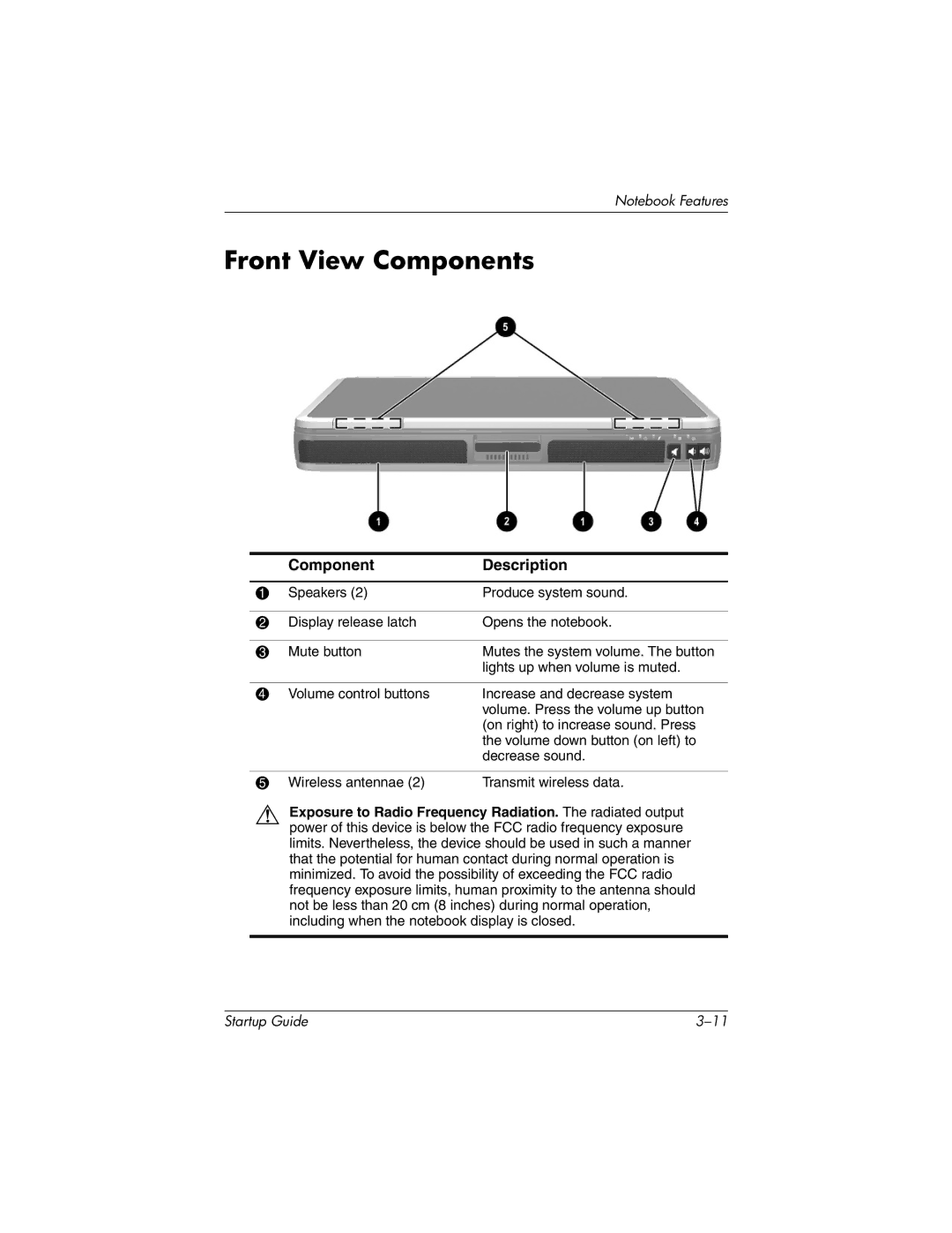 HP 333953-001 manual Front View Components 