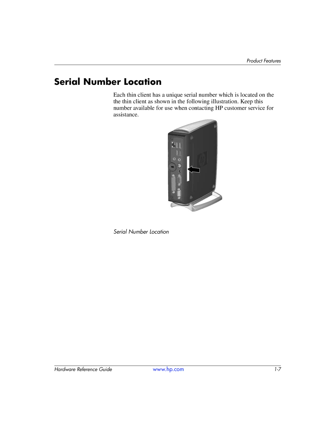 HP 334457003 manual Serial Number Location 