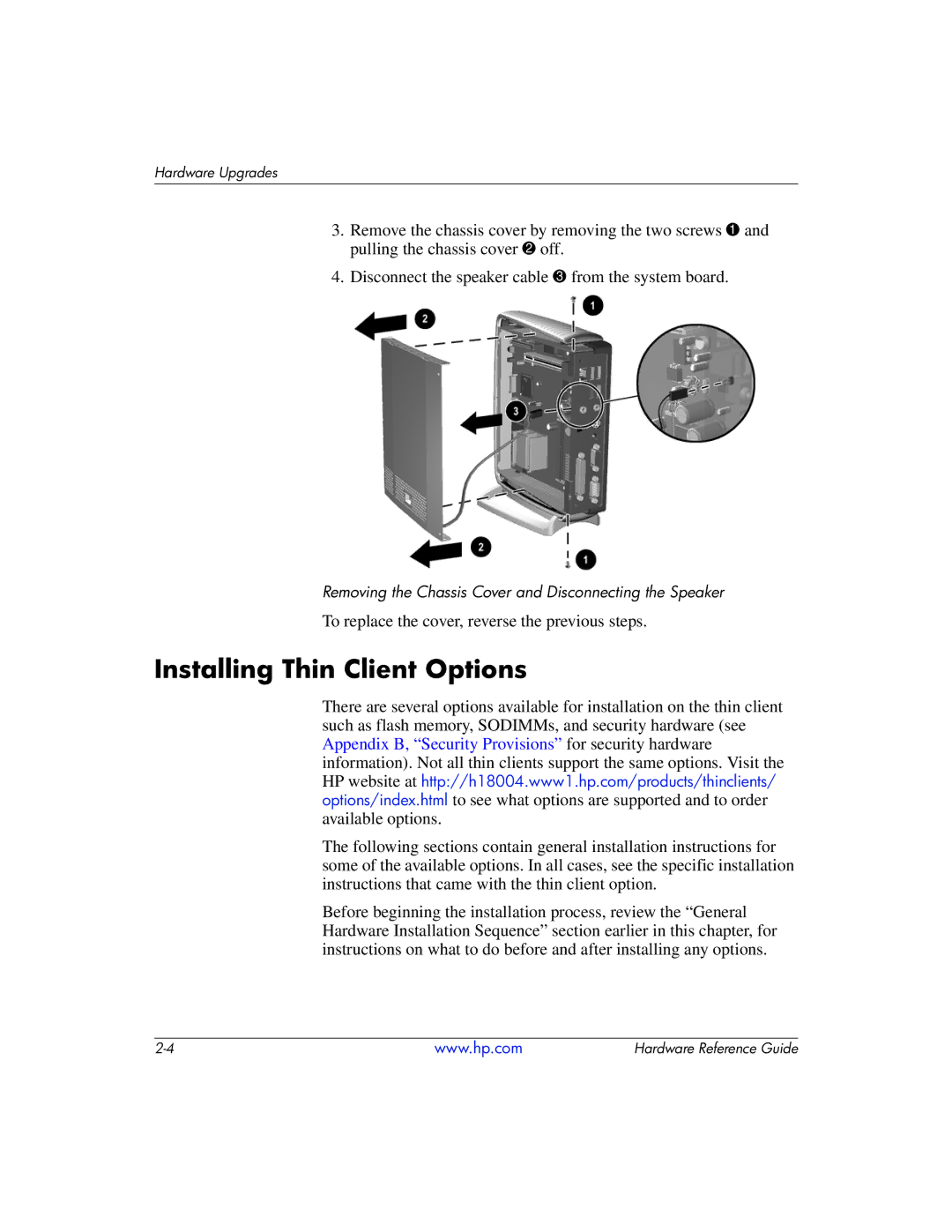 HP 334457003 manual Installing Thin Client Options 