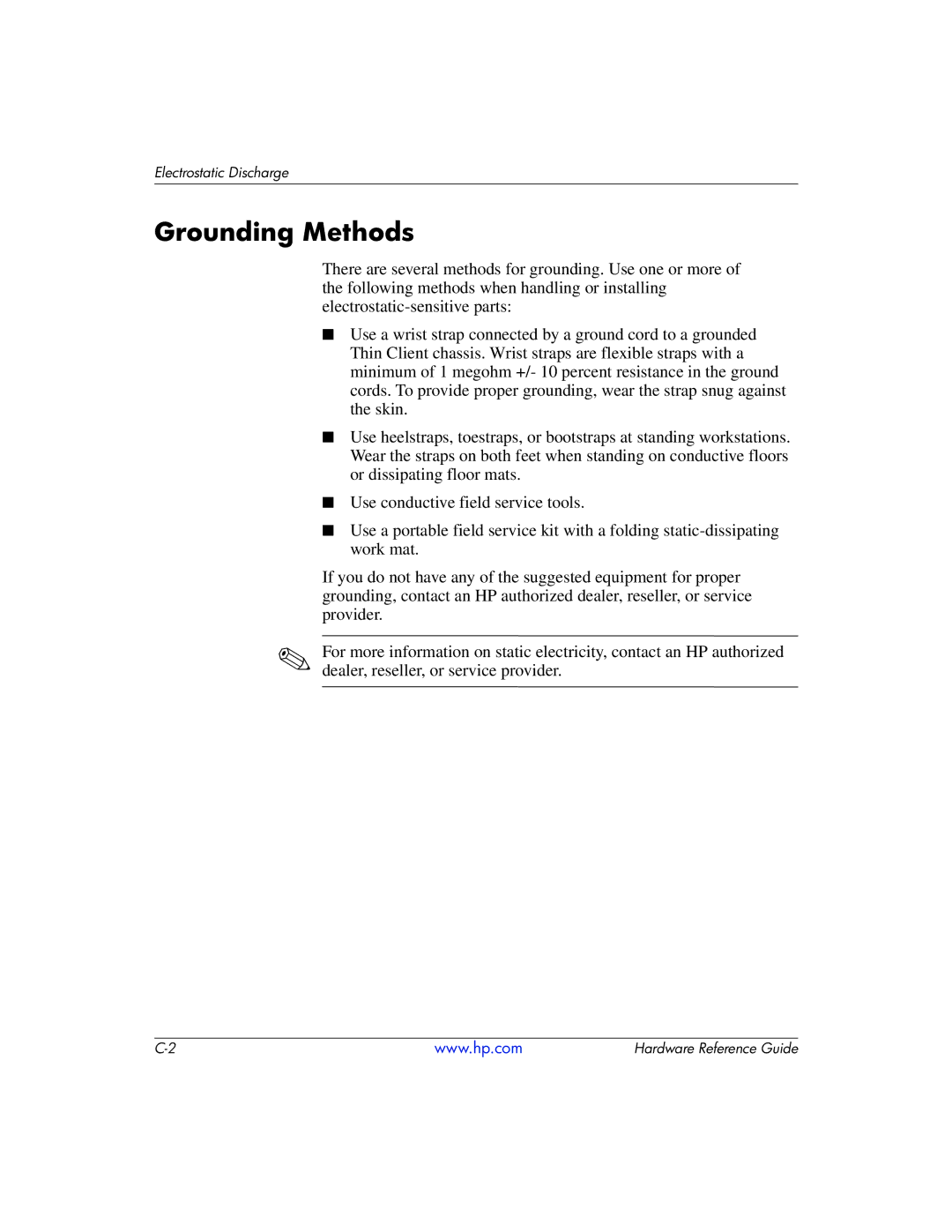 HP 334457003 manual Grounding Methods 