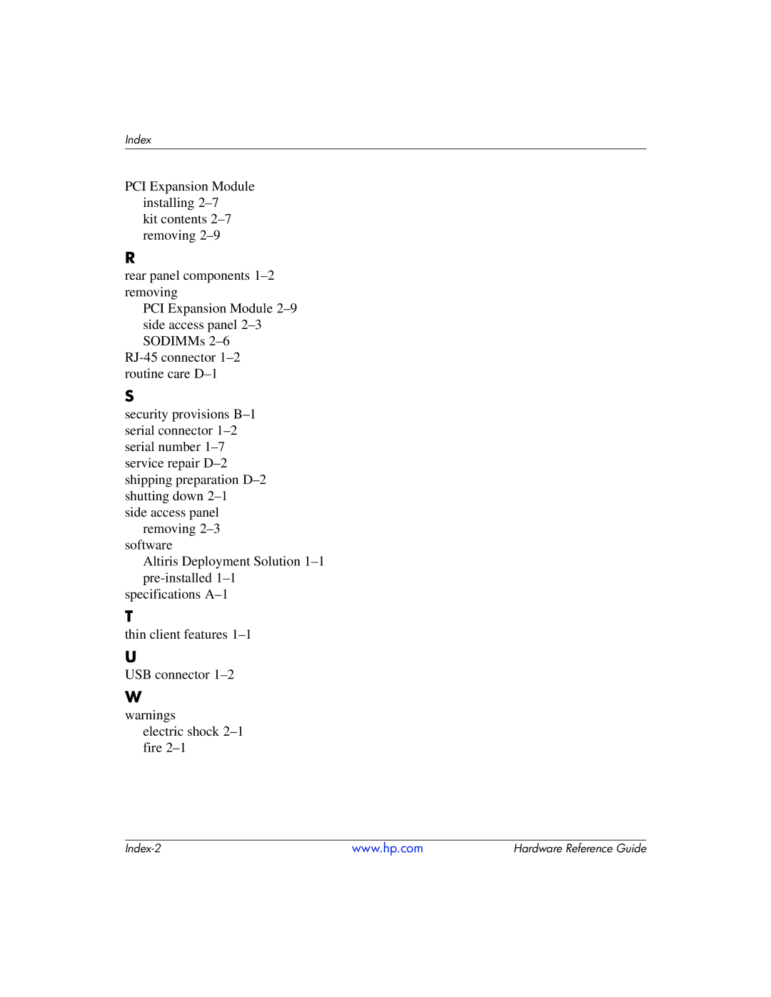 HP 334457003 manual Index 