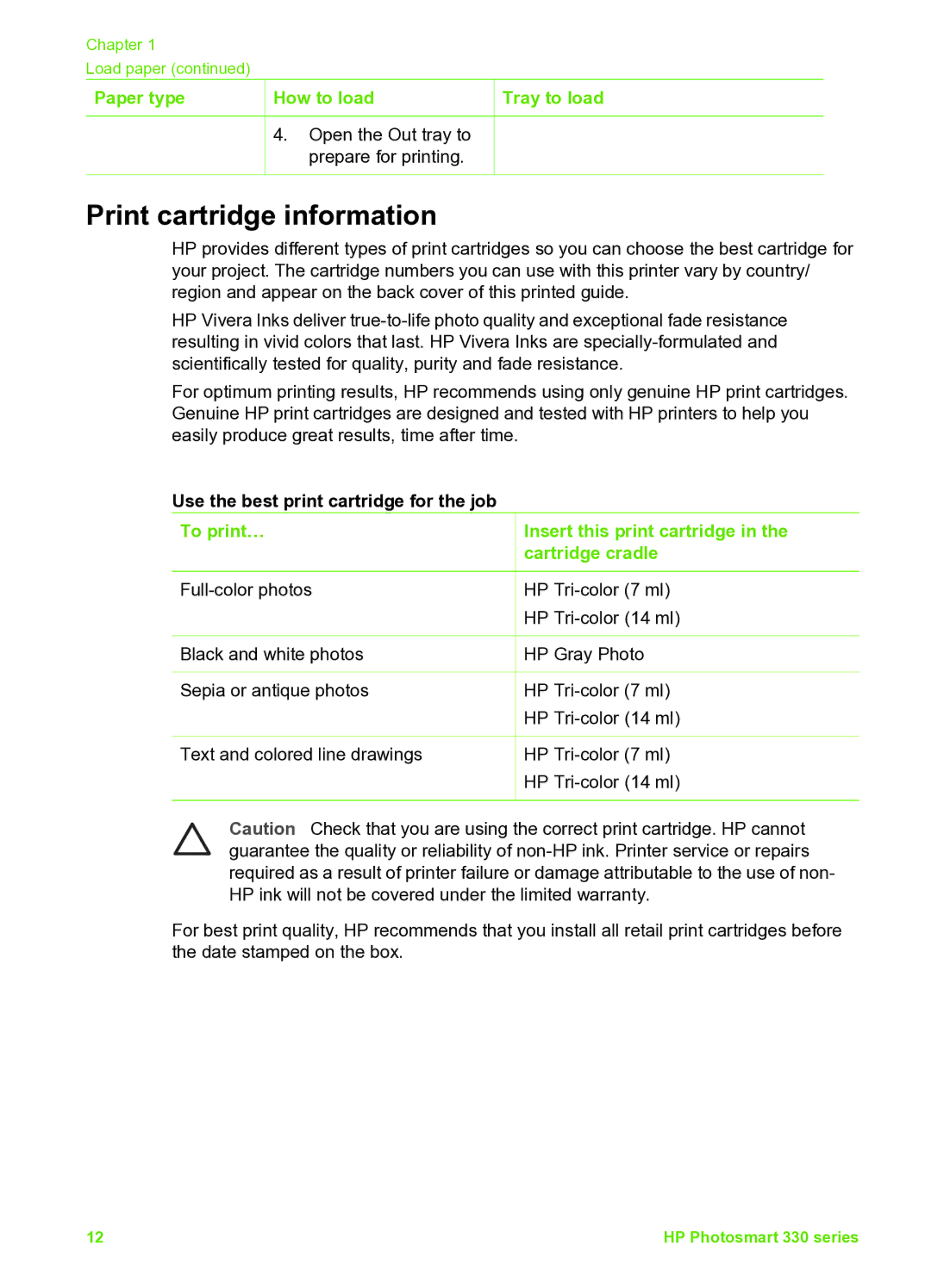 HP 335 Q6377A manual Print cartridge information, Use the best print cartridge for the job 