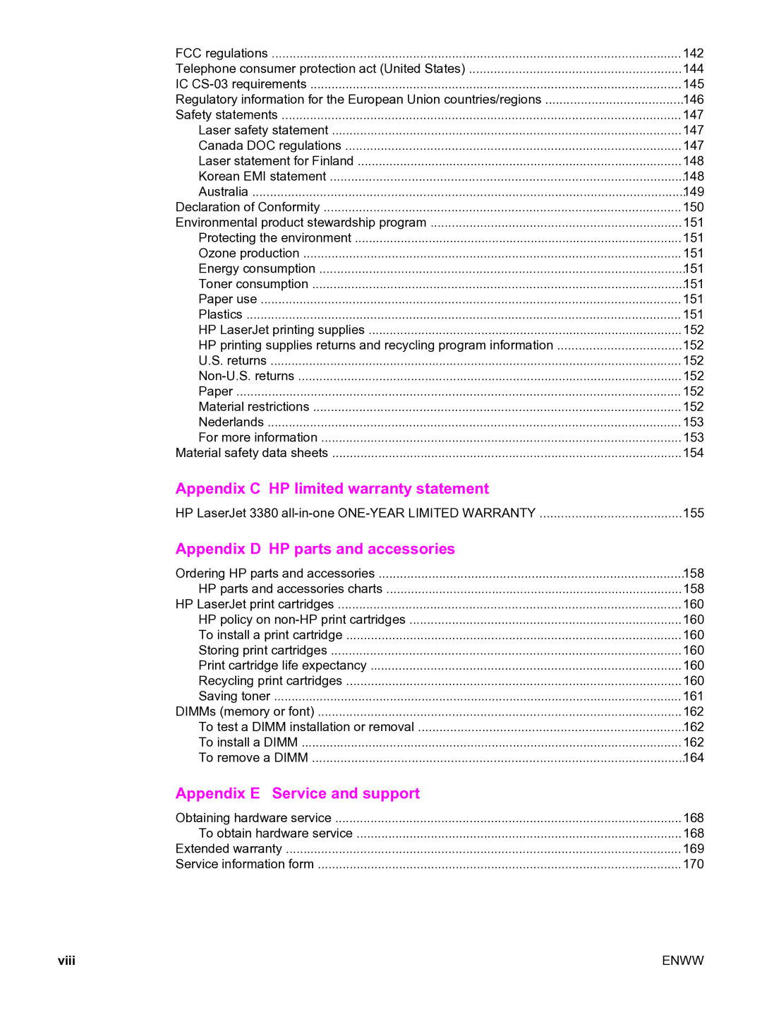 HP 3380 manual Appendix C HP limited warranty statement 