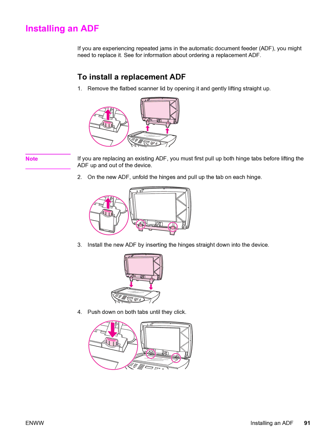 HP 3380 manual Installing an ADF, To install a replacement ADF 