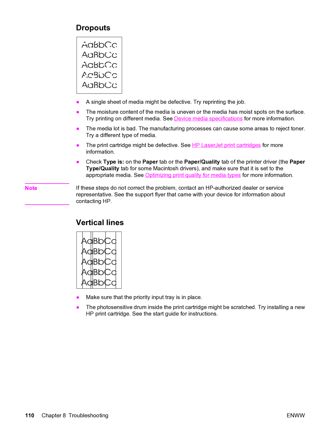 HP 3380 manual Vertical lines, Dropouts 