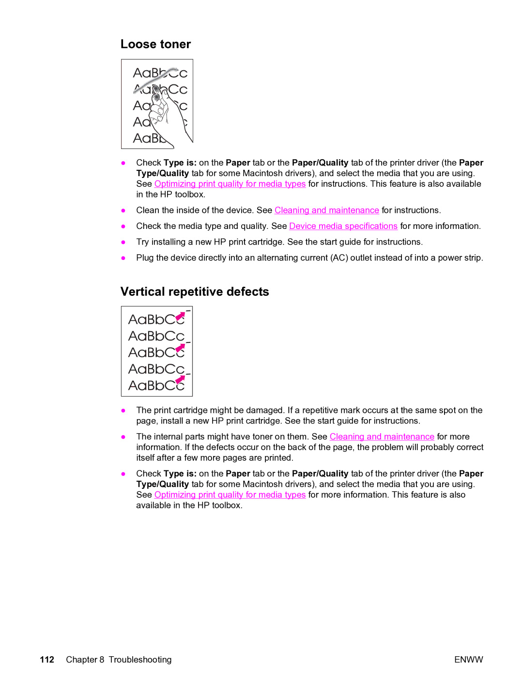 HP 3380 manual Loose toner, Vertical repetitive defects 