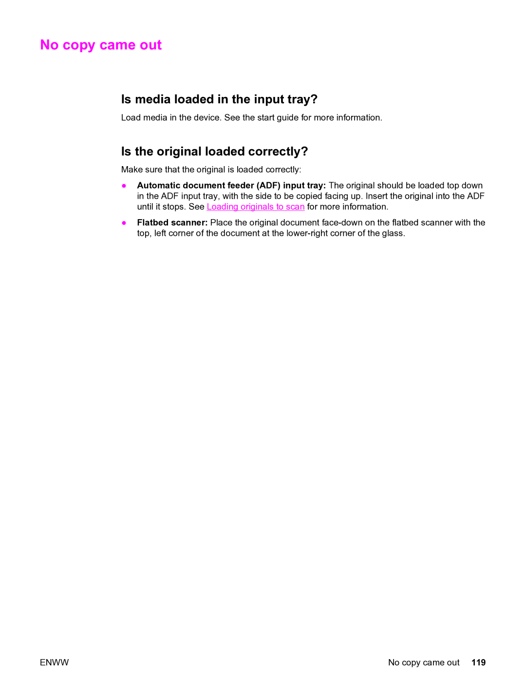 HP 3380 manual No copy came out, Is media loaded in the input tray? 