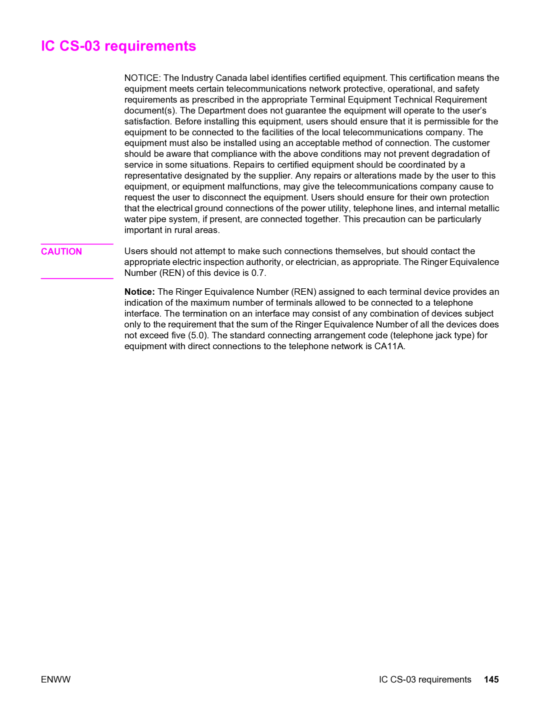 HP 3380 manual IC CS-03 requirements 