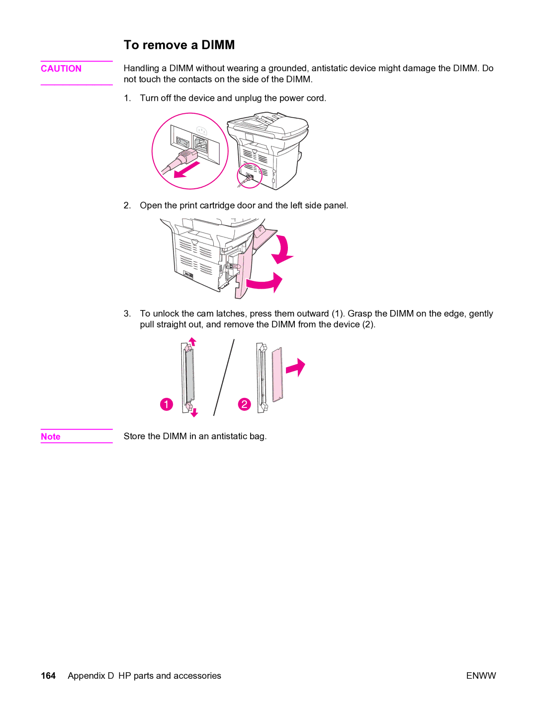 HP 3380 manual To remove a Dimm 