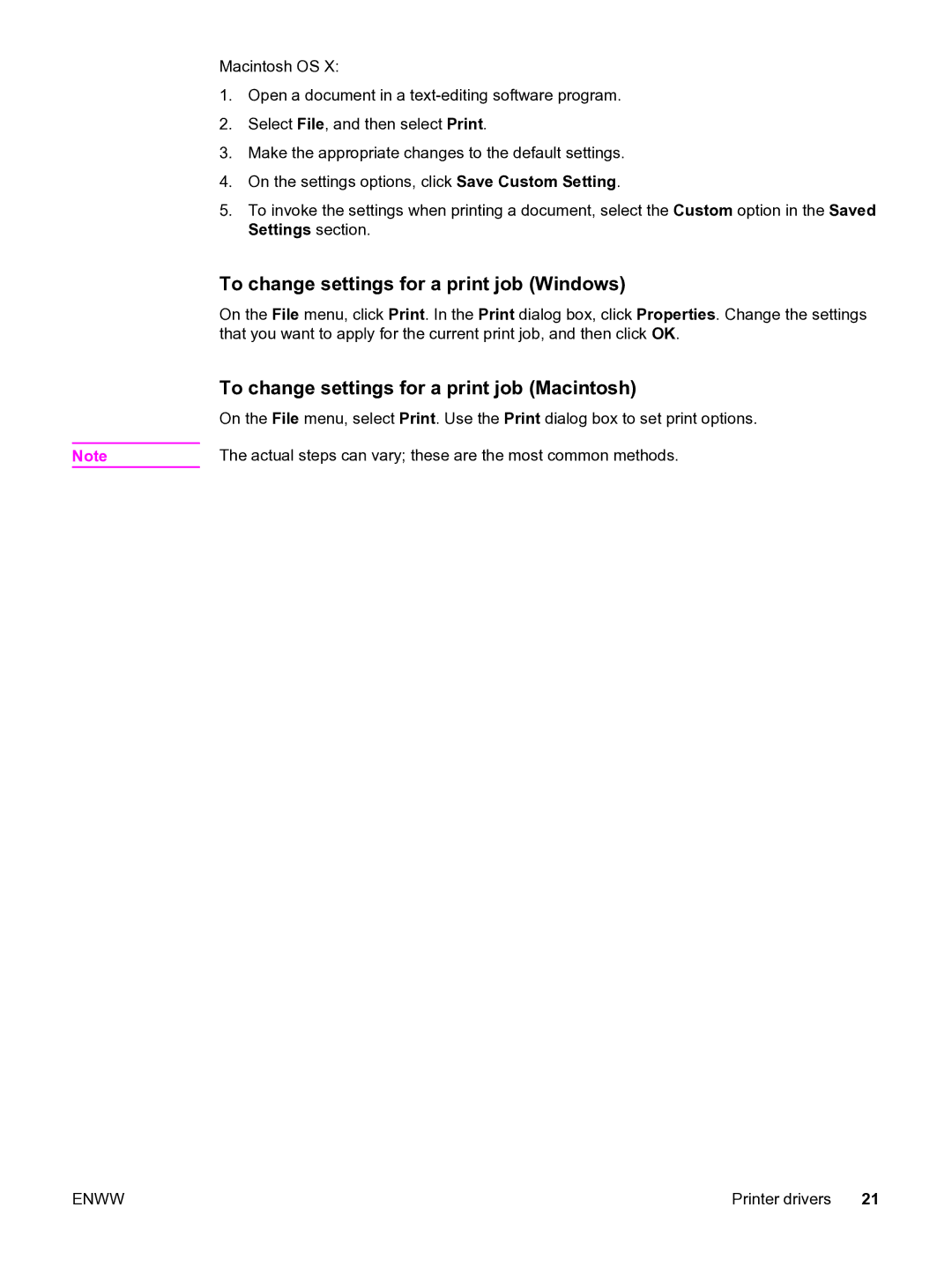 HP 3380 manual To change settings for a print job Windows, To change settings for a print job Macintosh 