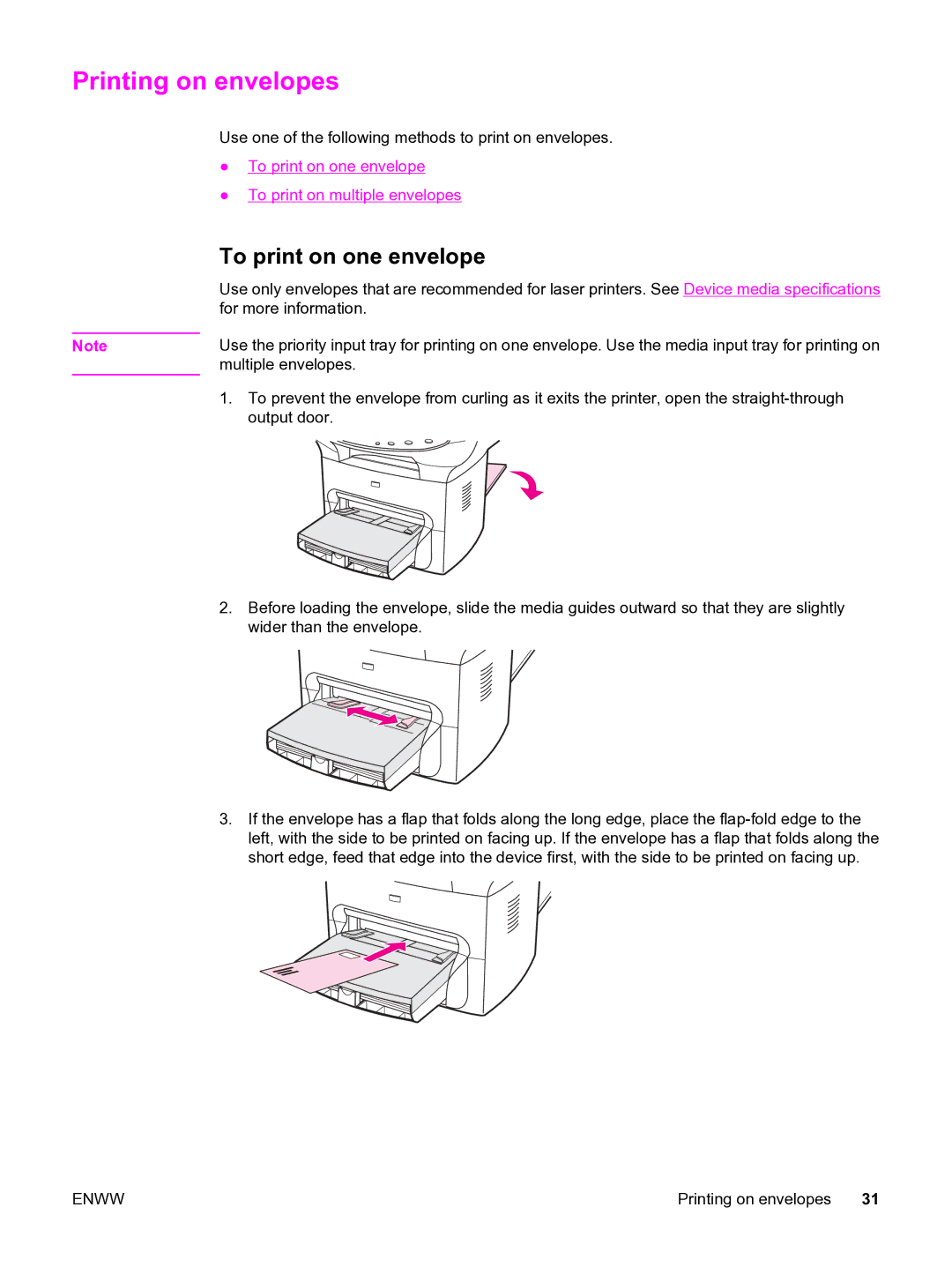 HP 3380 manual Printing on envelopes, To print on one envelope 