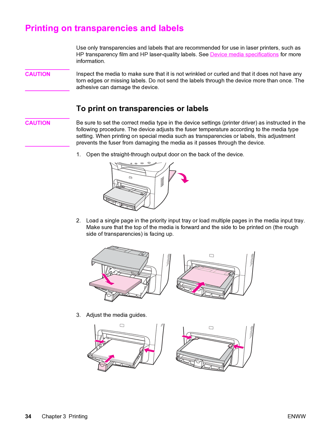 HP 3380 manual Printing on transparencies and labels, To print on transparencies or labels 