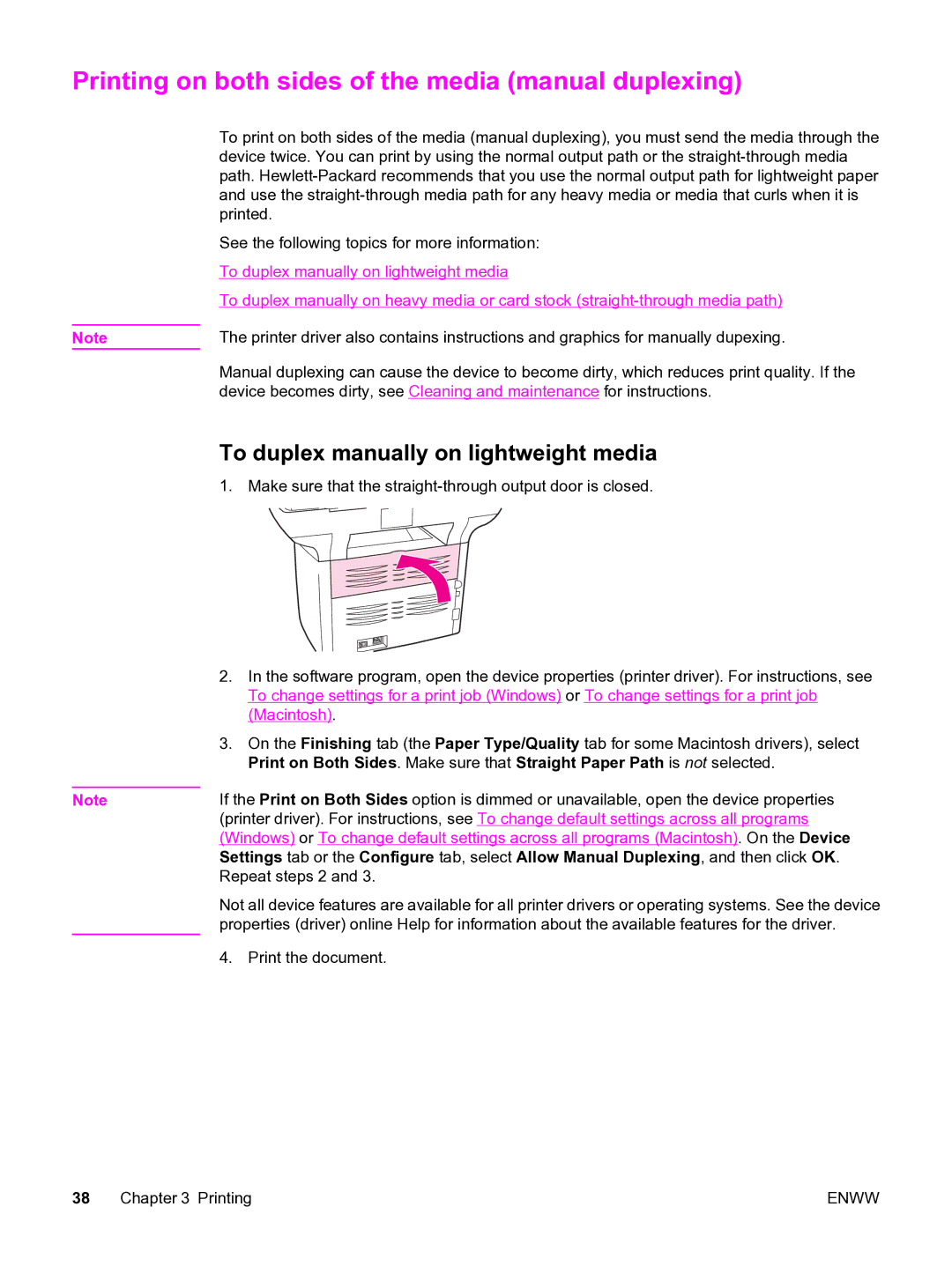 HP 3380 Printing on both sides of the media manual duplexing, To duplex manually on lightweight media 