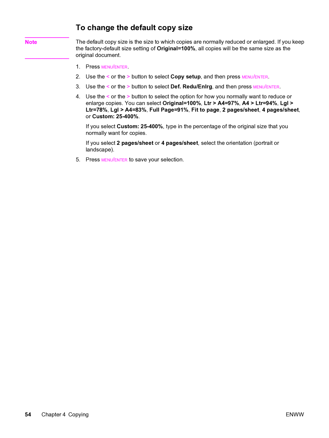 HP 3380 manual To change the default copy size 