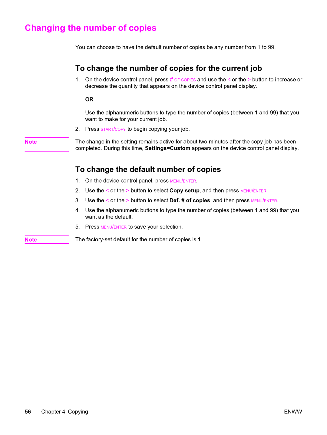 HP 3380 manual Changing the number of copies, To change the number of copies for the current job 