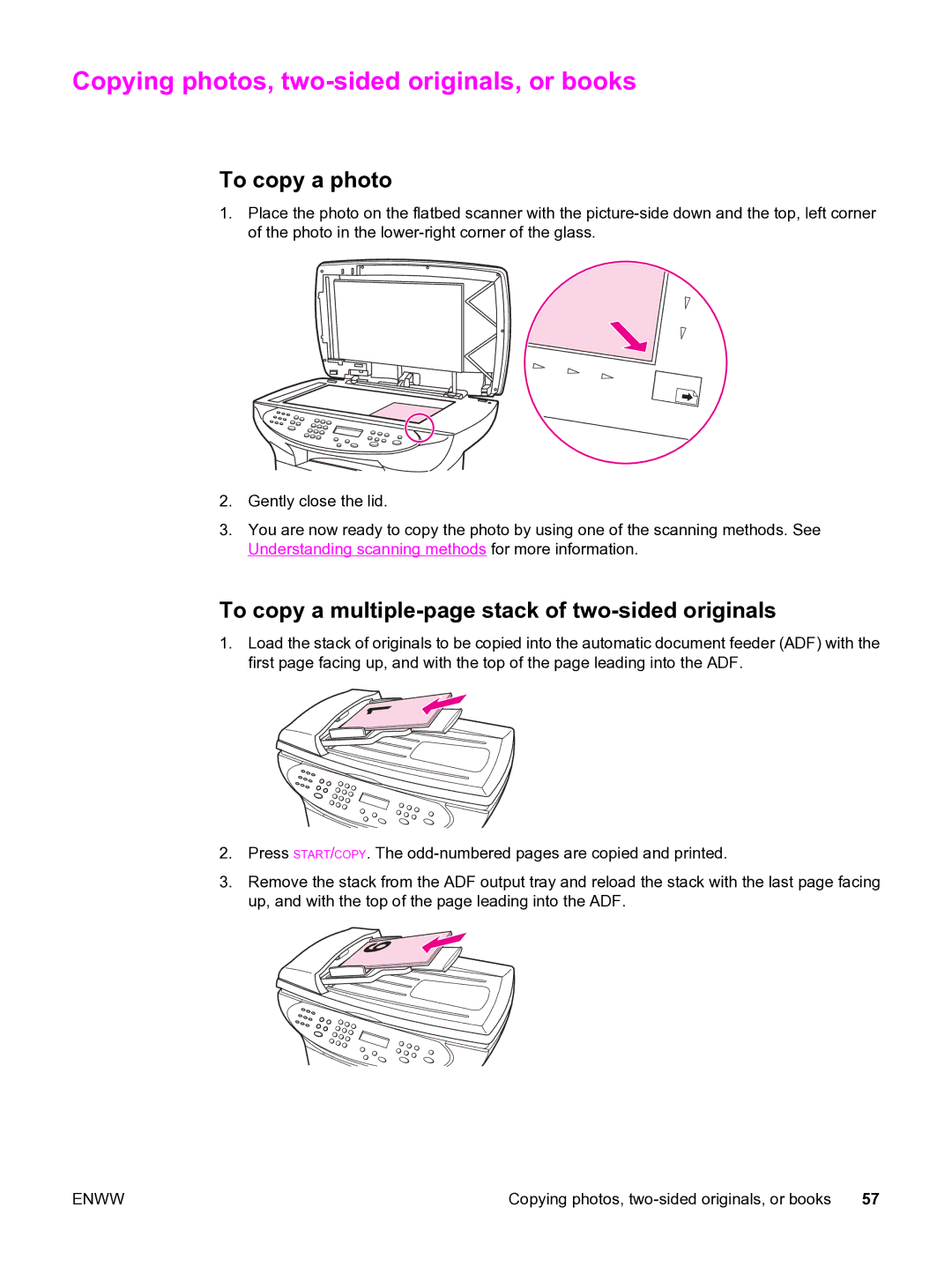 HP 3380 manual Copying photos, two-sided originals, or books, To copy a photo 