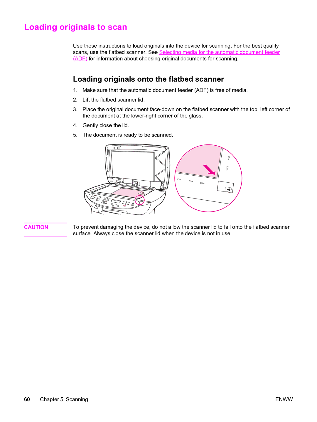 HP 3380 manual Loading originals to scan, Loading originals onto the flatbed scanner 