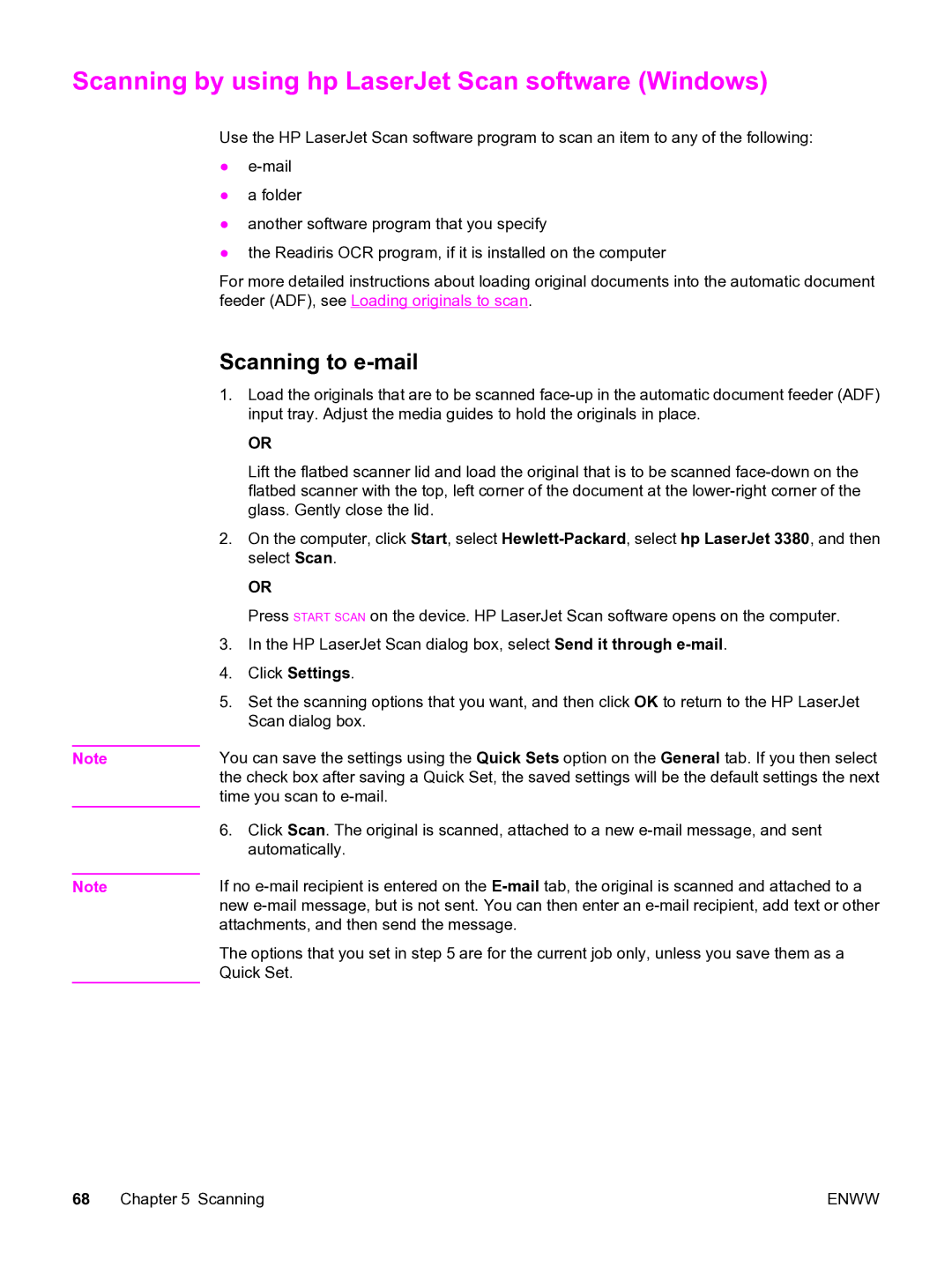 HP 3380 manual Scanning by using hp LaserJet Scan software Windows, Click Settings 