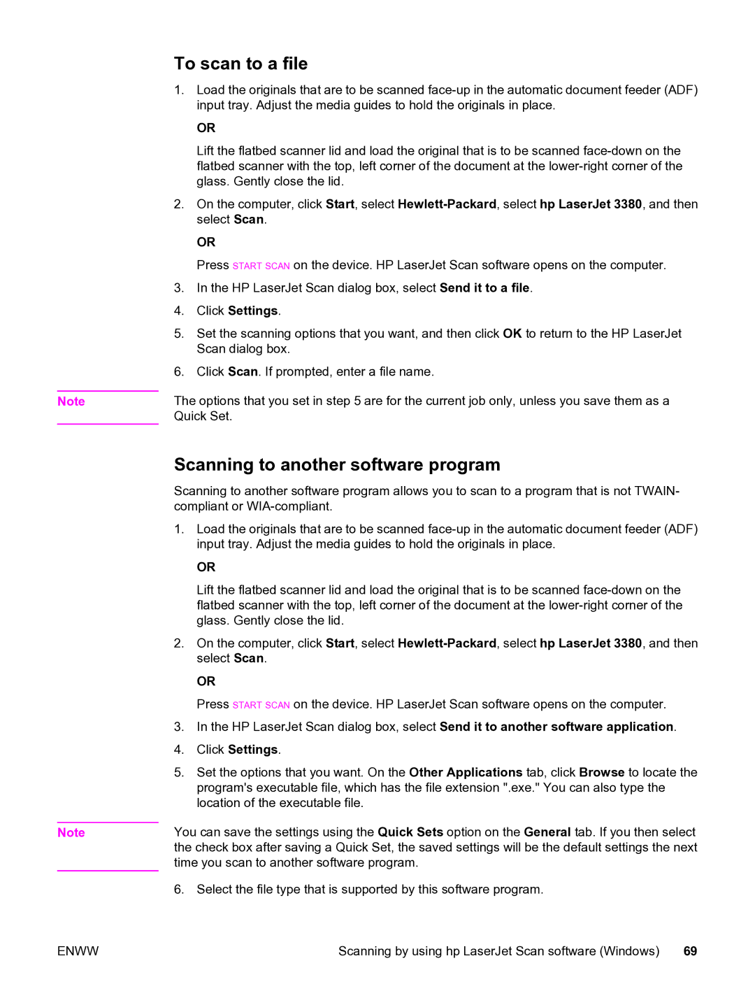 HP 3380 manual To scan to a file, Scanning to another software program 