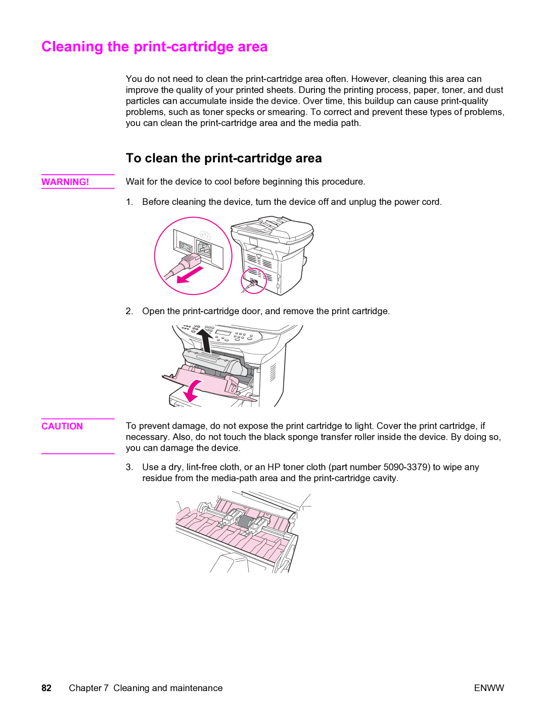 HP 3380 manual Cleaning the print-cartridge area, To clean the print-cartridge area 