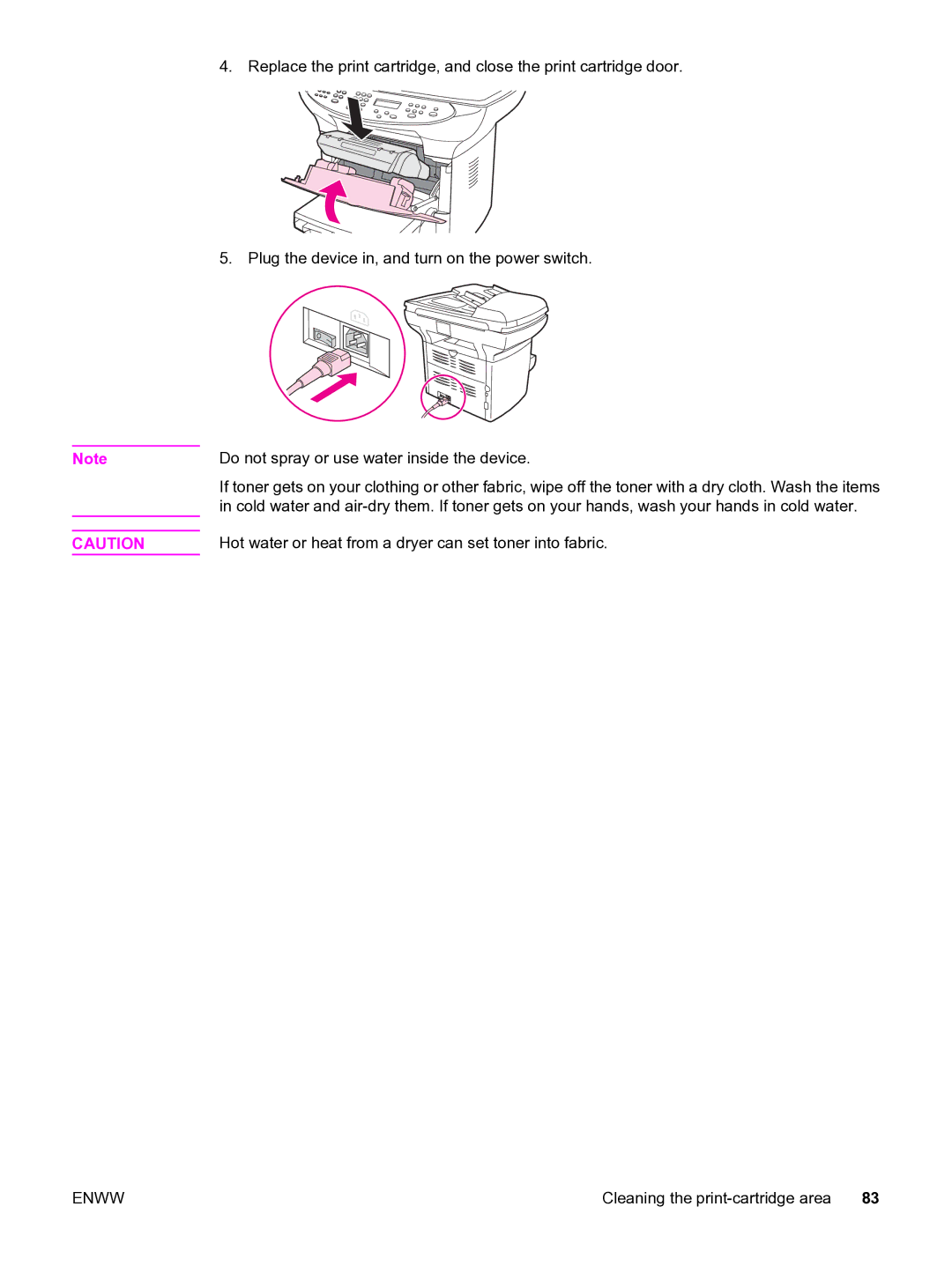 HP 3380 manual Cleaning the print-cartridge area 