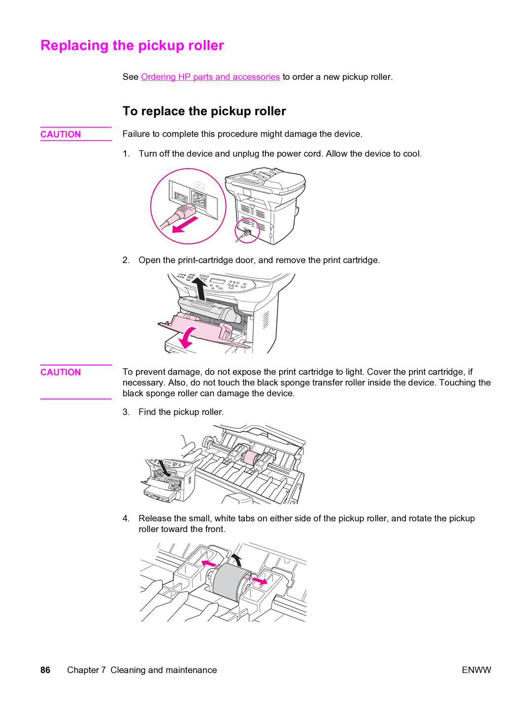 HP 3380 manual Replacing the pickup roller, To replace the pickup roller 