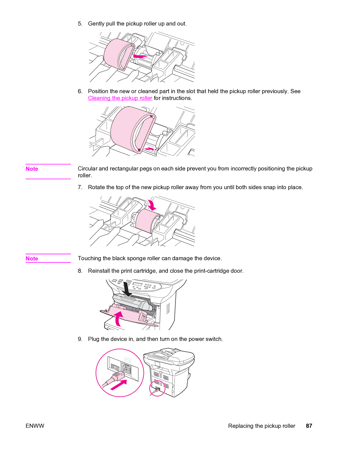 HP 3380 manual Replacing the pickup roller 