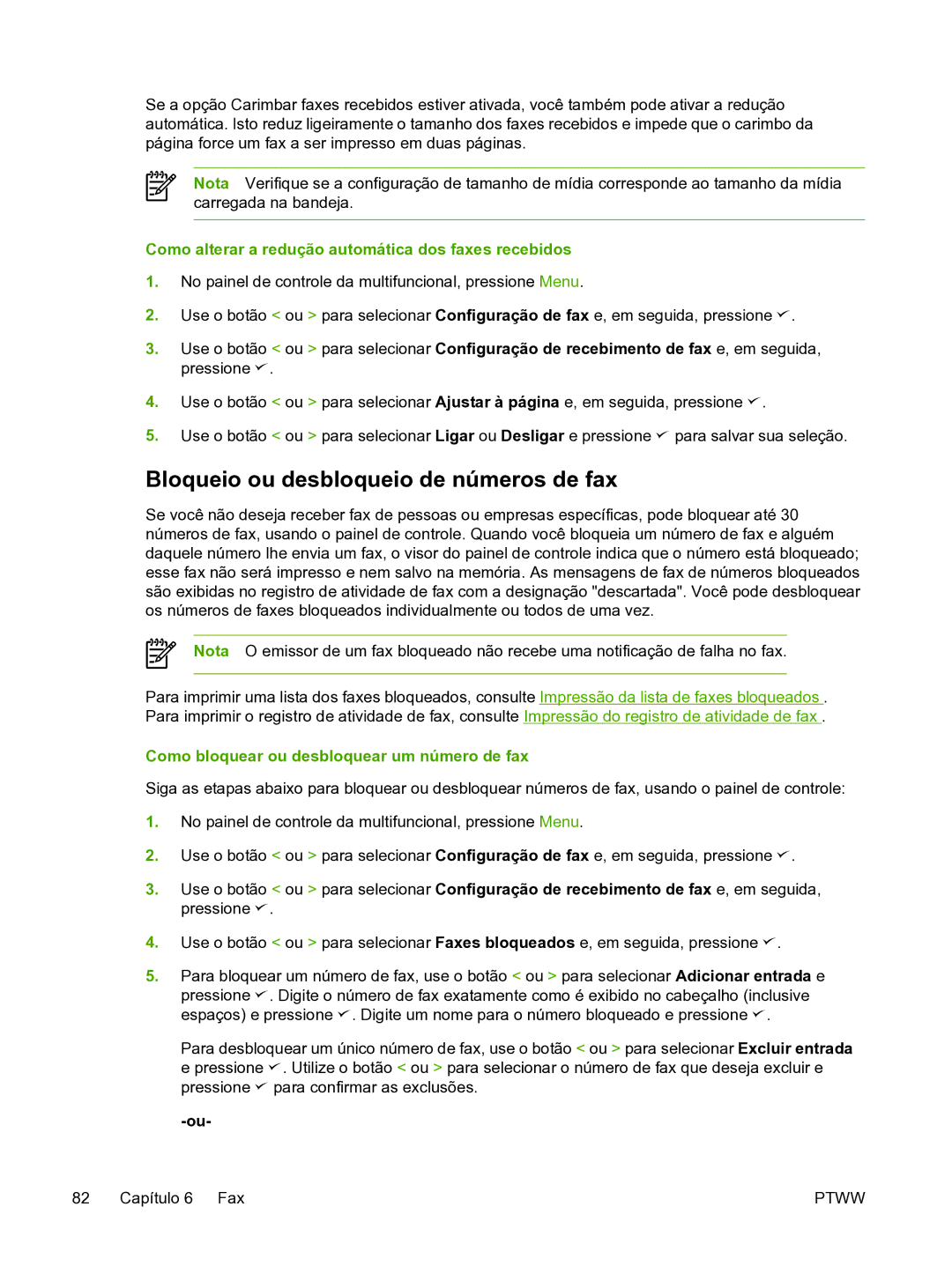 HP 3390 manual Bloqueio ou desbloqueio de números de fax, Como alterar a redução automática dos faxes recebidos 