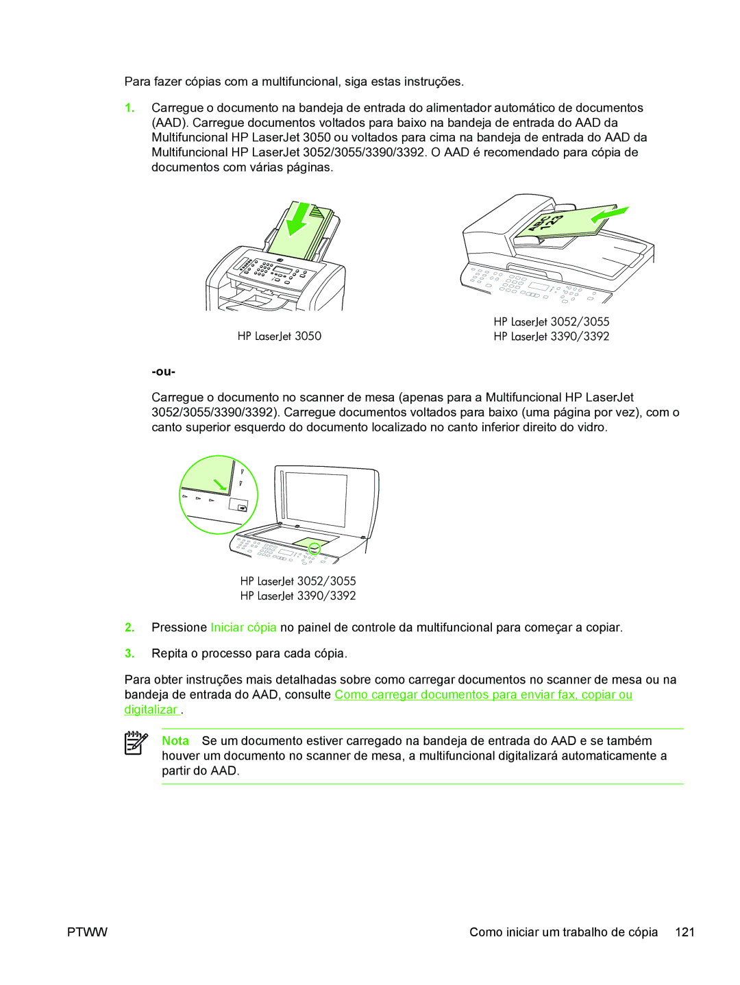 HP 3390 manual Como iniciar um trabalho de cópia 