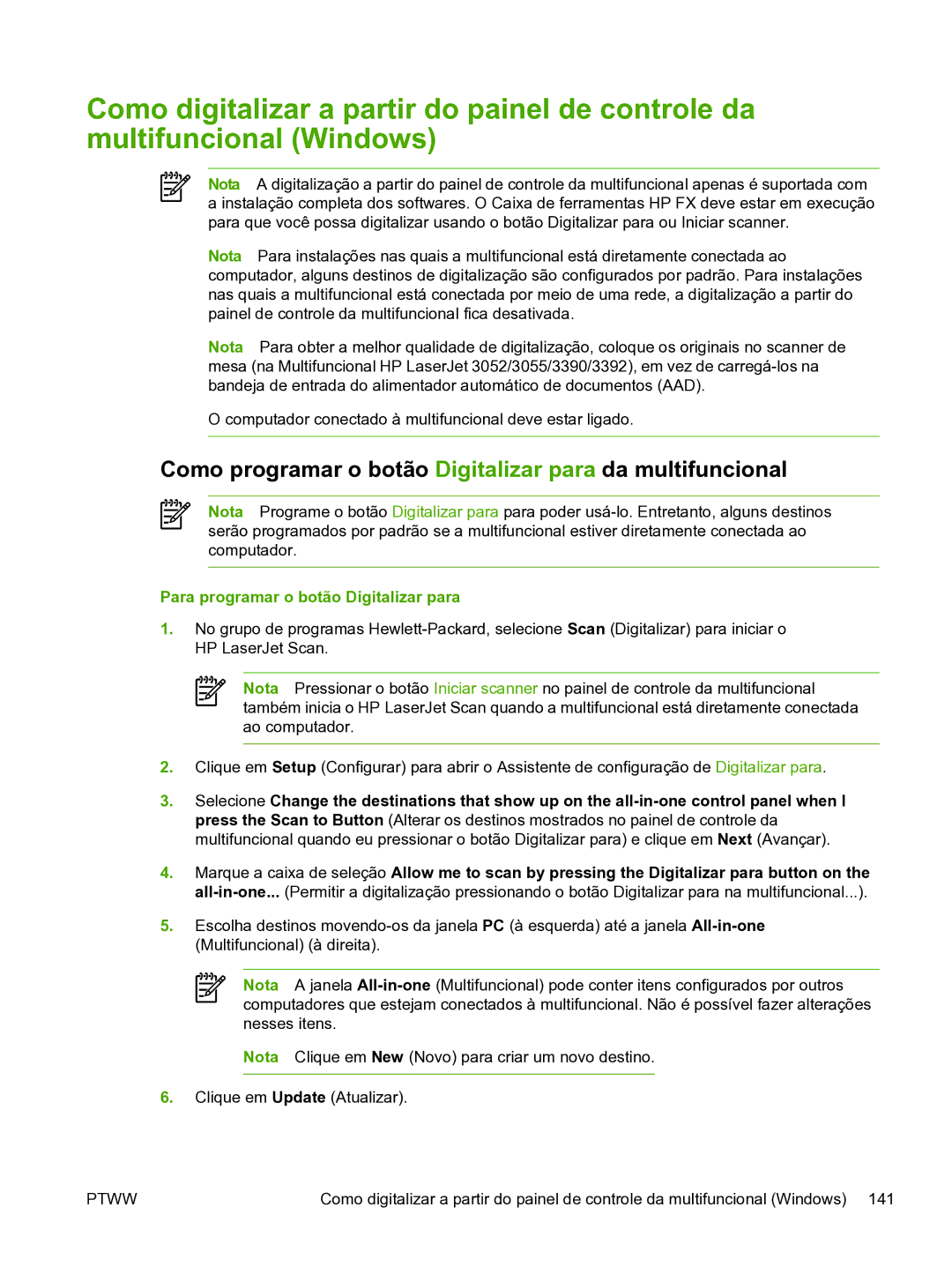 HP 3390 manual Como programar o botão Digitalizar para da multifuncional, Para programar o botão Digitalizar para 