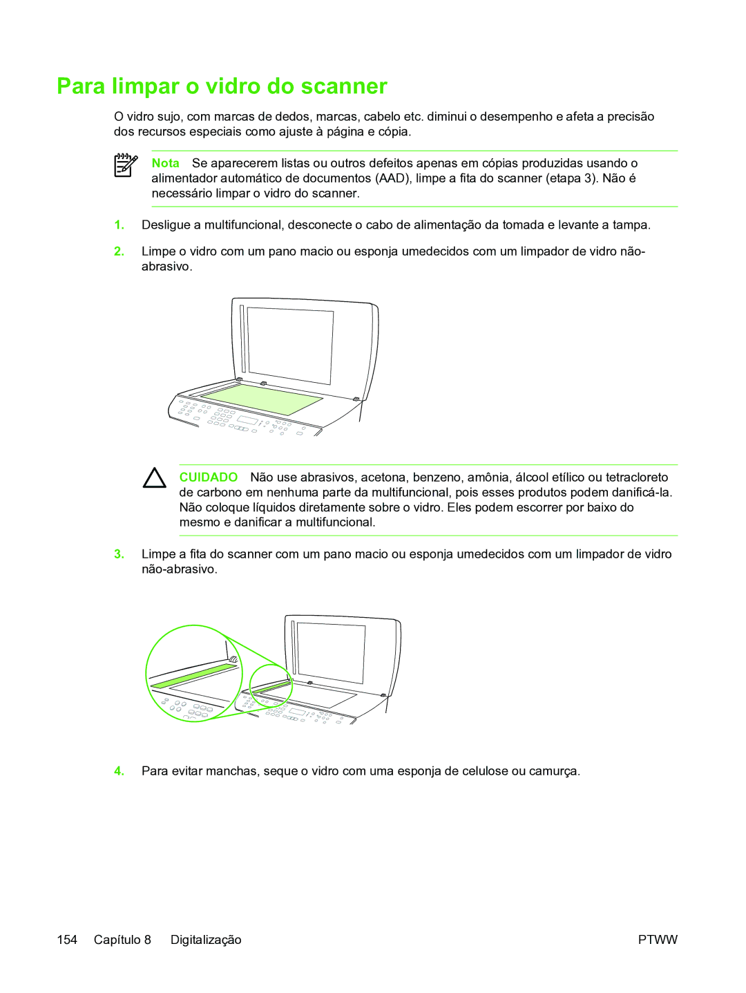 HP 3390 manual Para limpar o vidro do scanner 