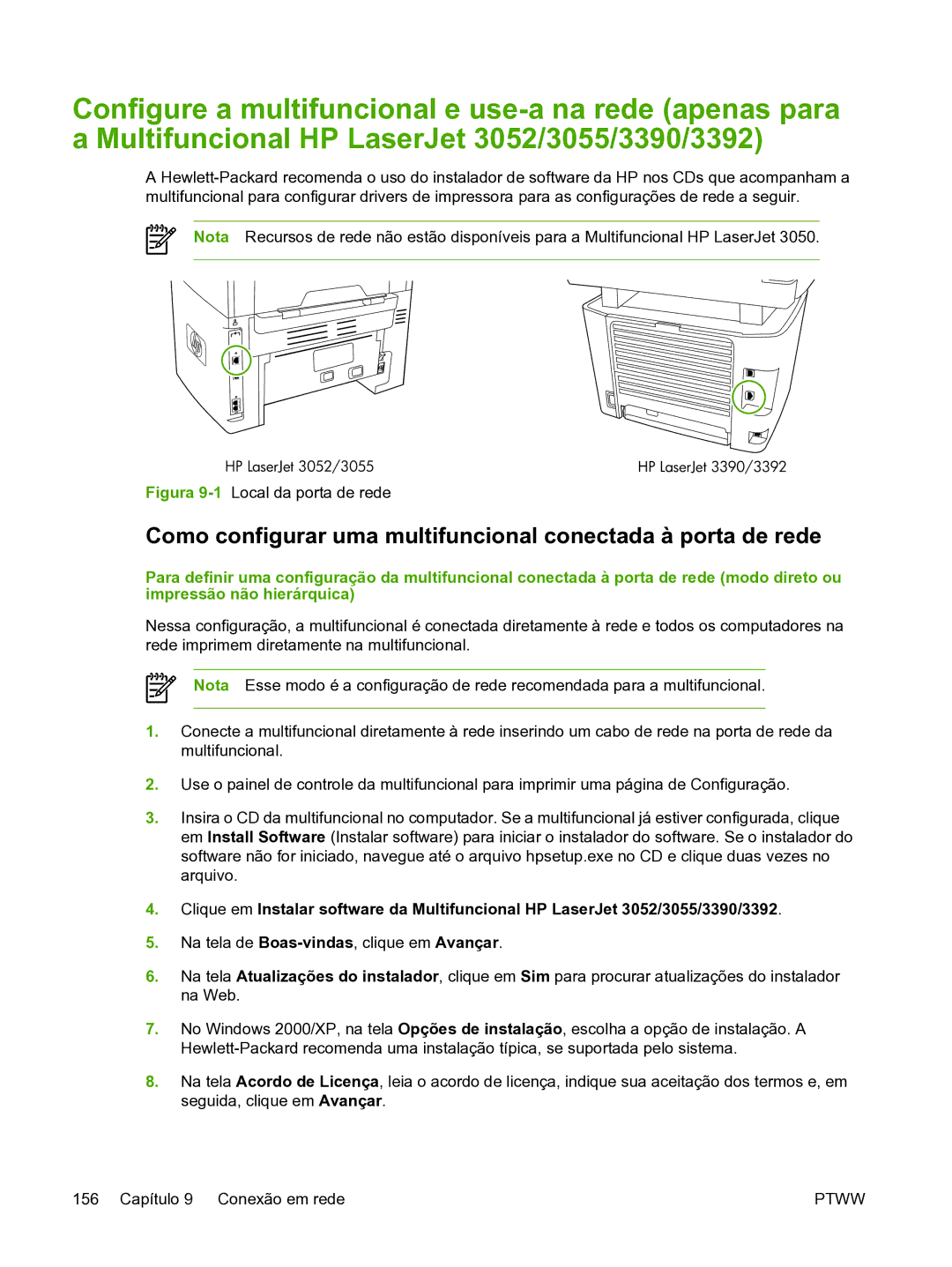 HP 3390 manual Como configurar uma multifuncional conectada à porta de rede 