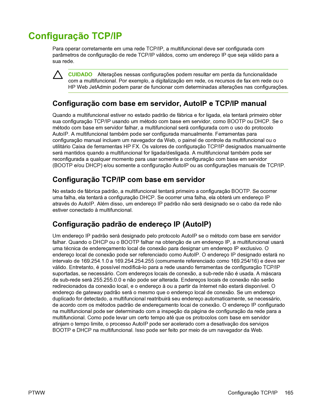 HP 3390 Configuração TCP/IP, Configuração com base em servidor, AutoIP e TCP/IP manual 