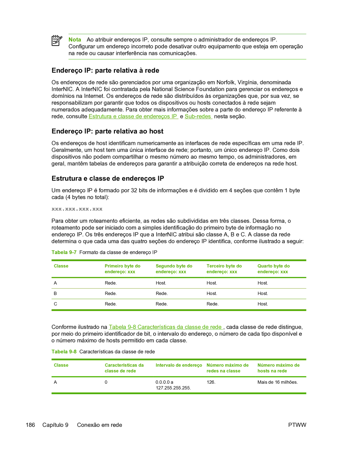 HP 3390 manual Endereço IP parte relativa à rede, Endereço IP parte relativa ao host, Estrutura e classe de endereços IP 