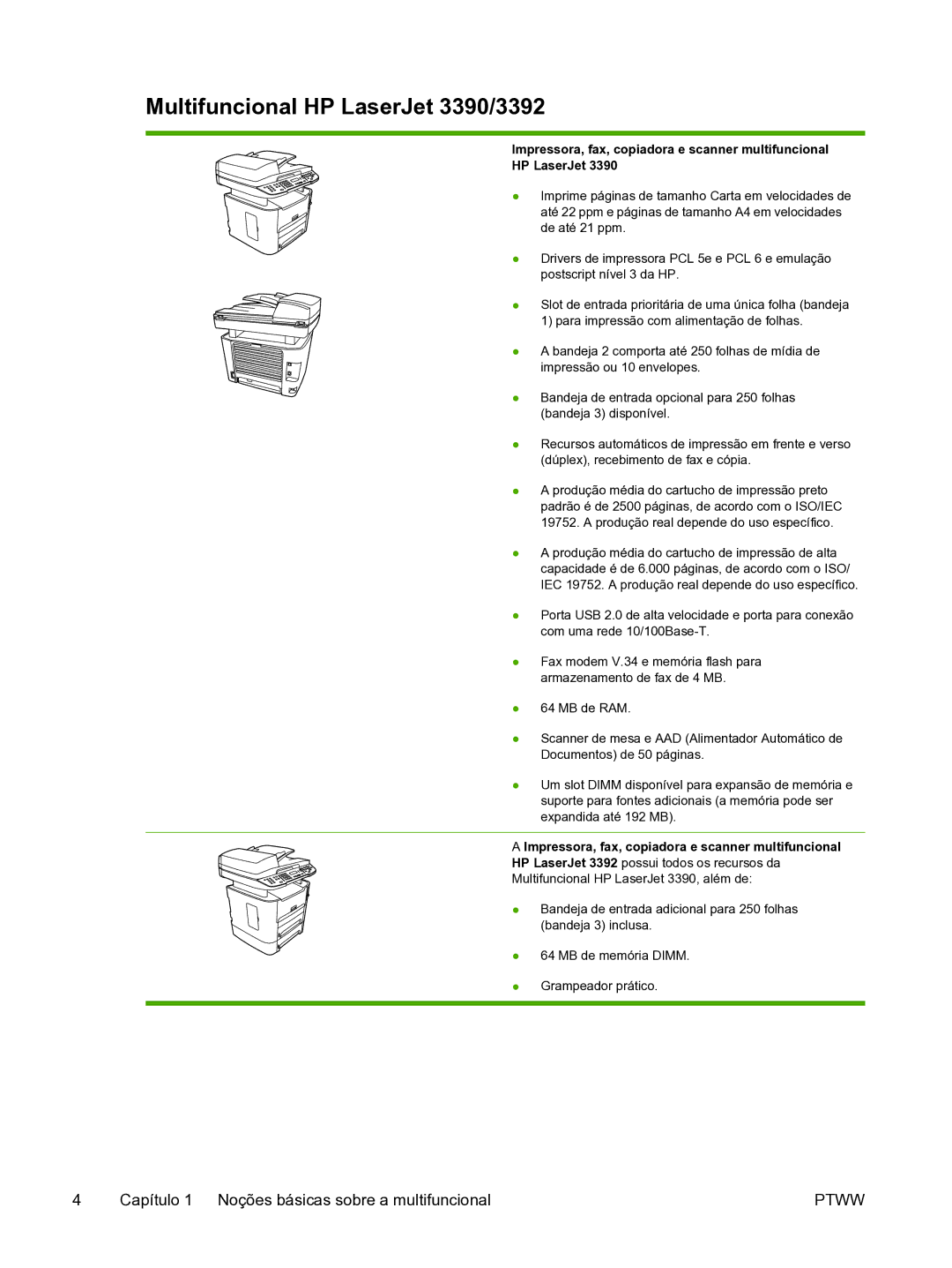 HP manual Multifuncional HP LaserJet 3390/3392 