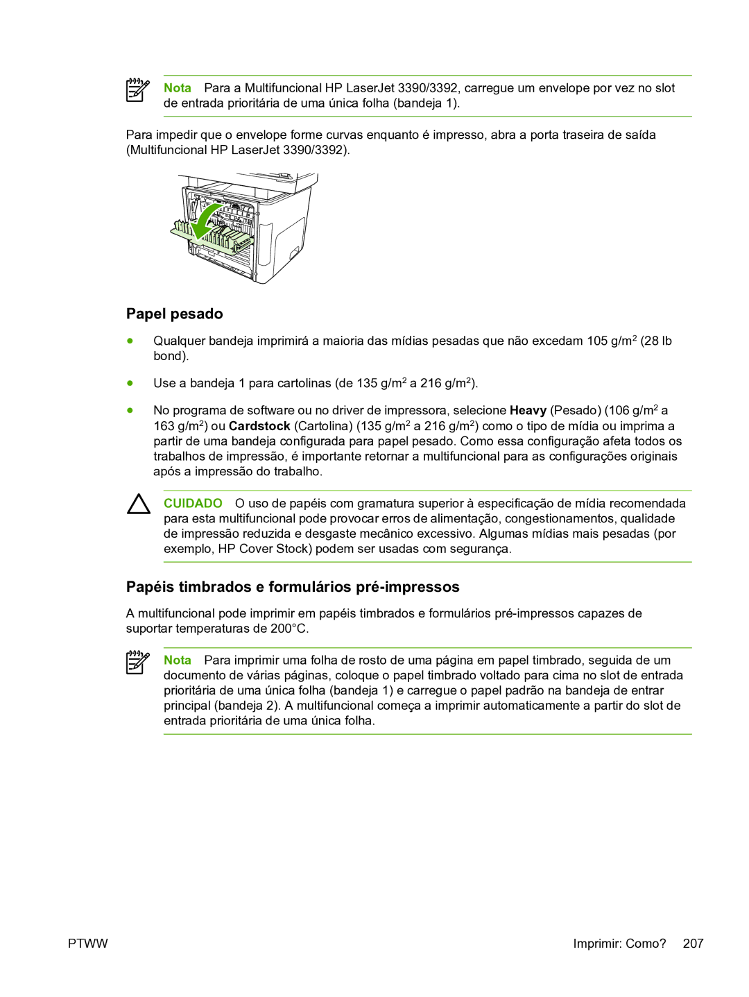 HP 3390 manual Papel pesado, Papéis timbrados e formulários pré-impressos 