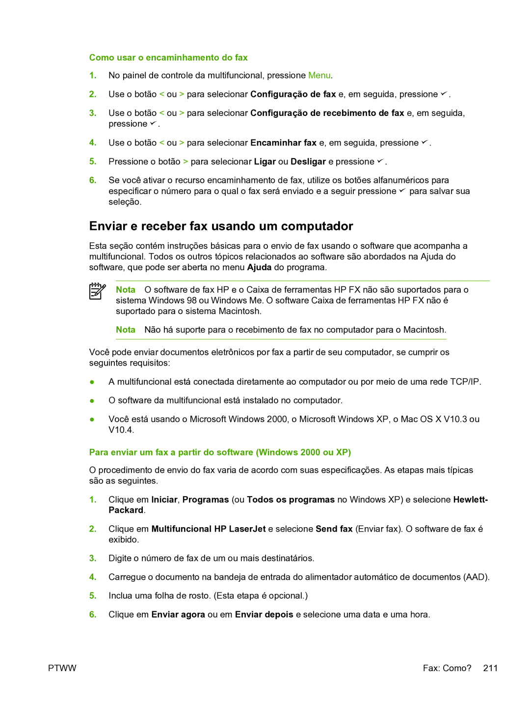 HP 3390 manual Enviar e receber fax usando um computador, Como usar o encaminhamento do fax 