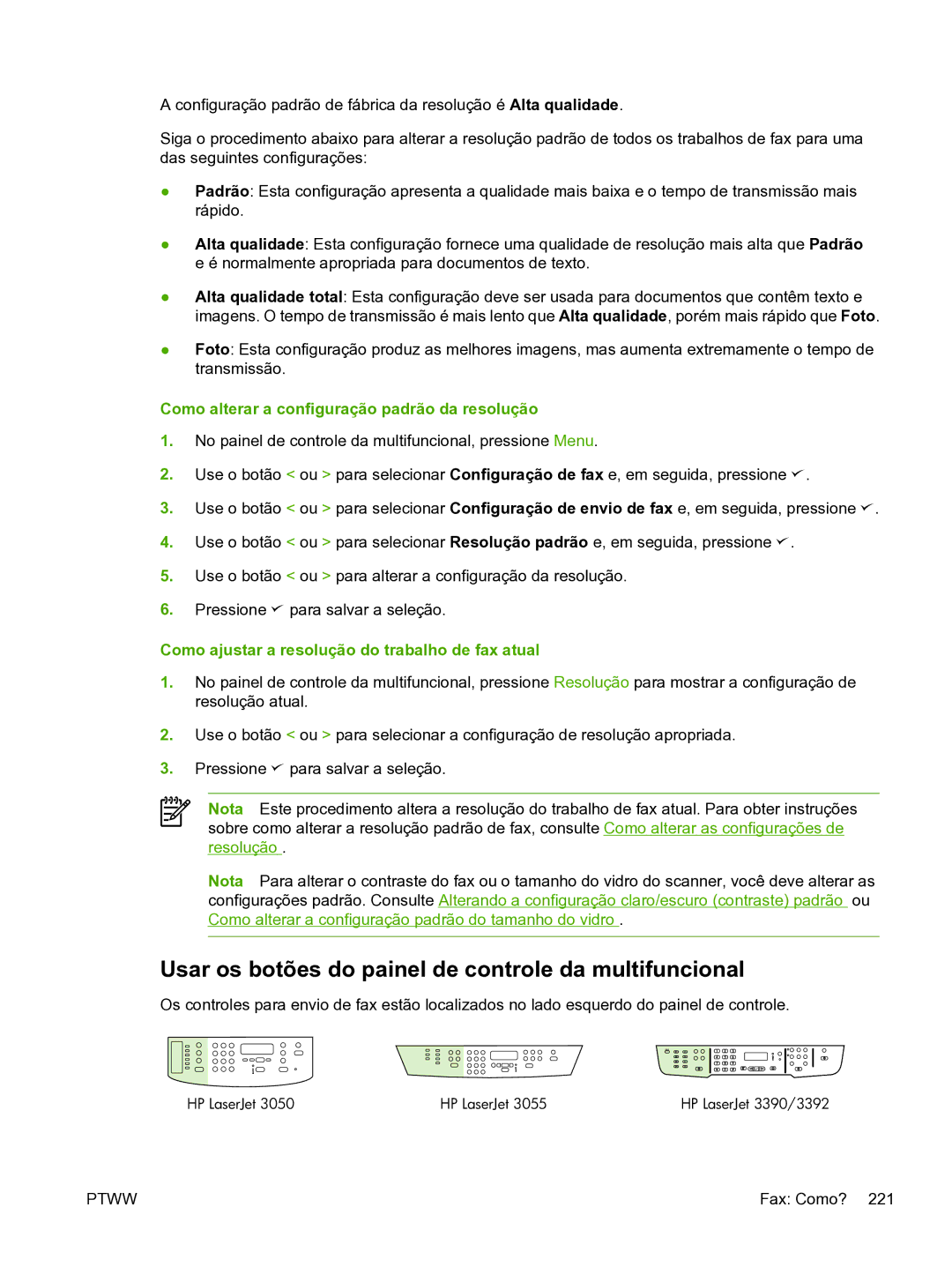 HP 3390 manual Usar os botões do painel de controle da multifuncional, Como alterar a configuração padrão da resolução 