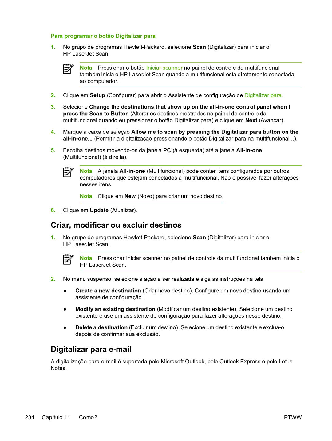 HP 3390 manual Criar, modificar ou excluir destinos, Digitalizar para e-mail 