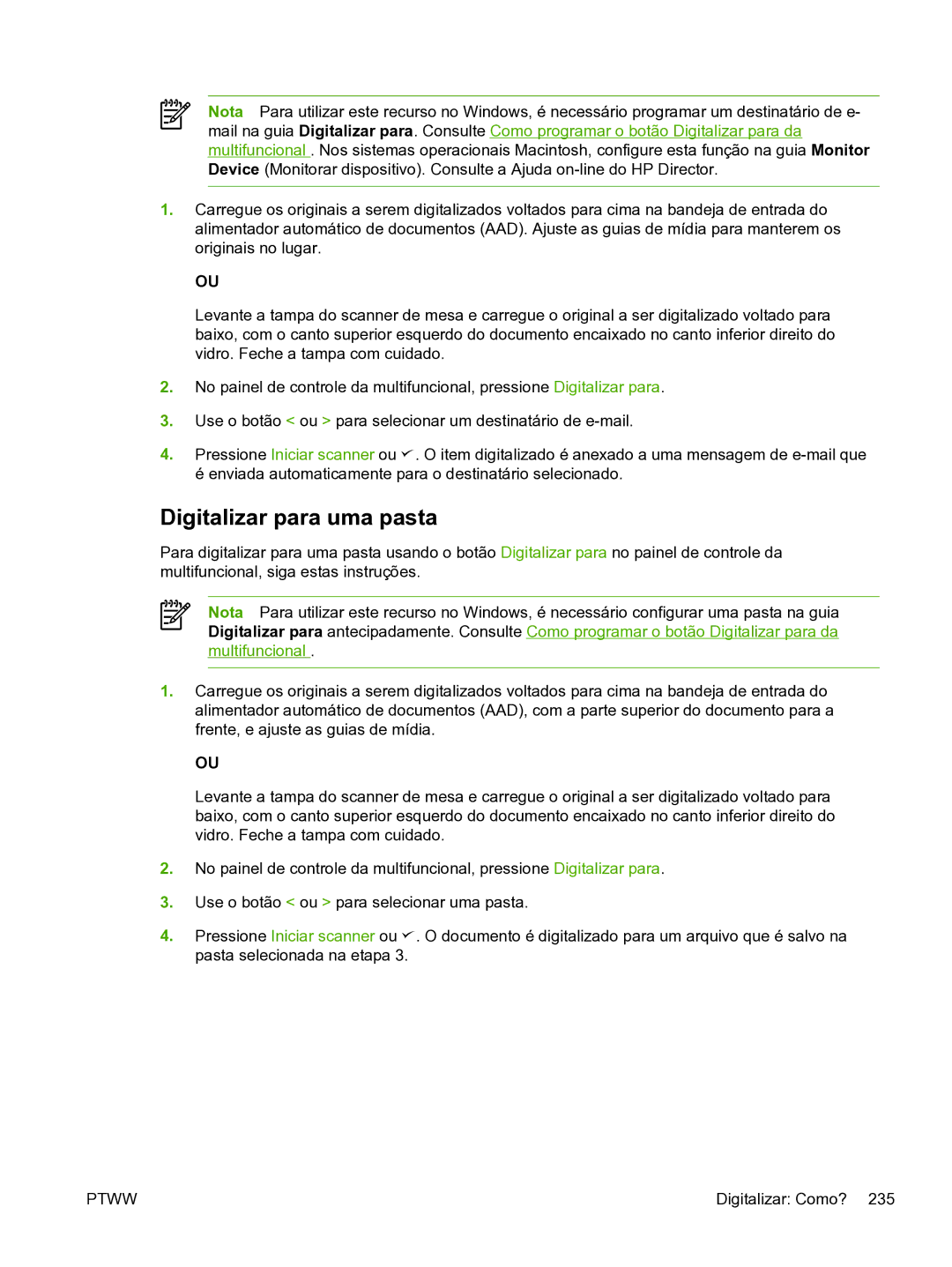 HP 3390 manual Digitalizar para uma pasta 