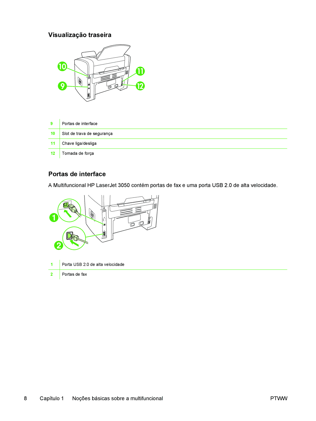 HP 3390 manual Visualização traseira 