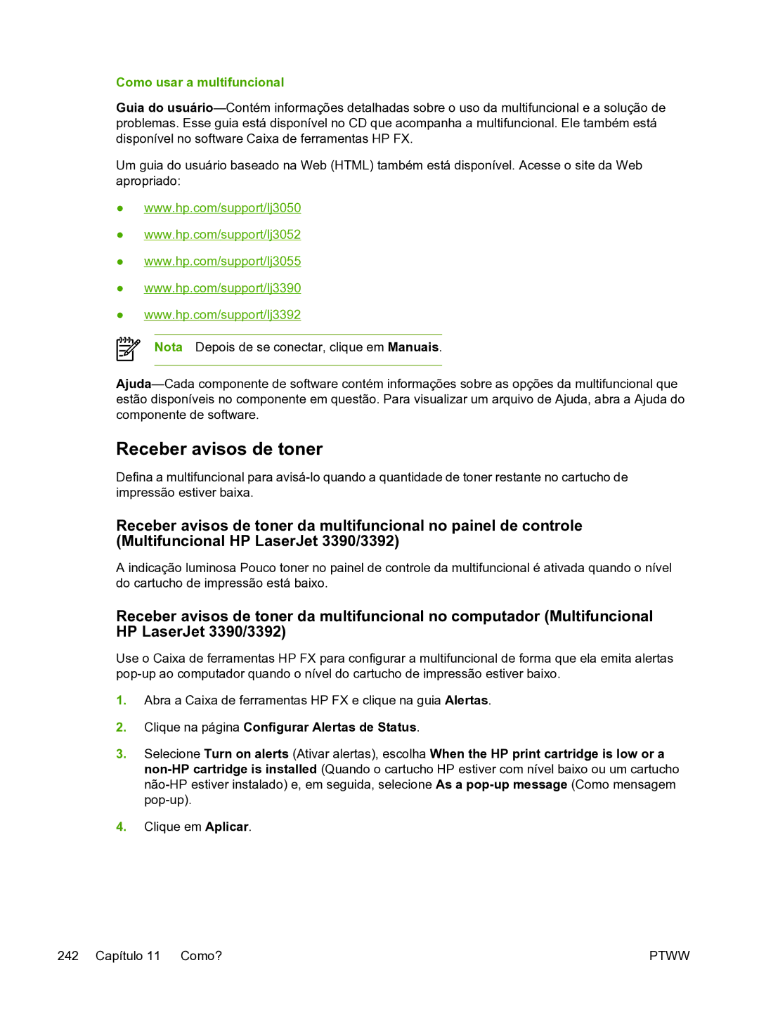 HP 3390 manual Receber avisos de toner, Como usar a multifuncional 