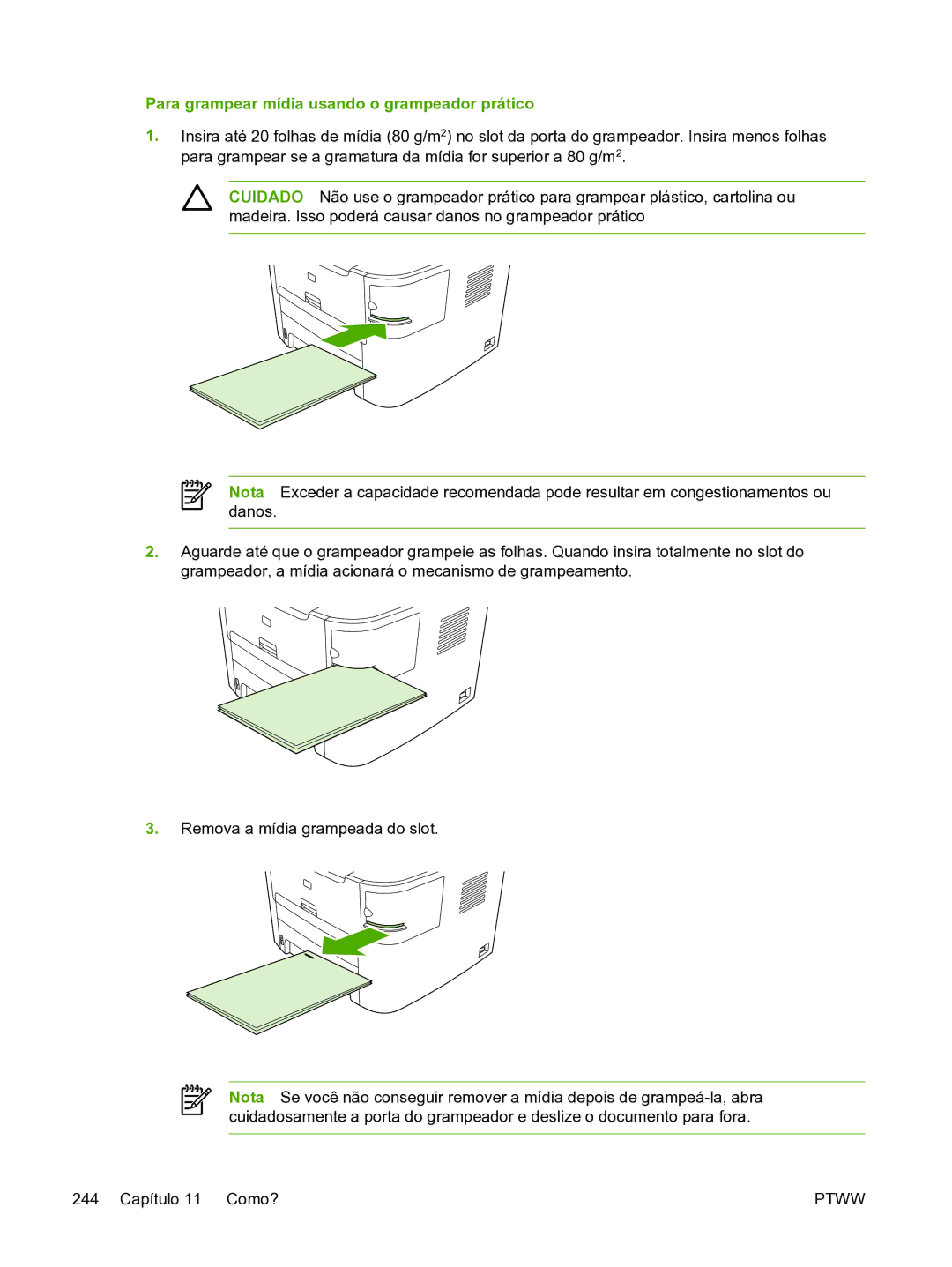 HP 3390 manual Para grampear mídia usando o grampeador prático 