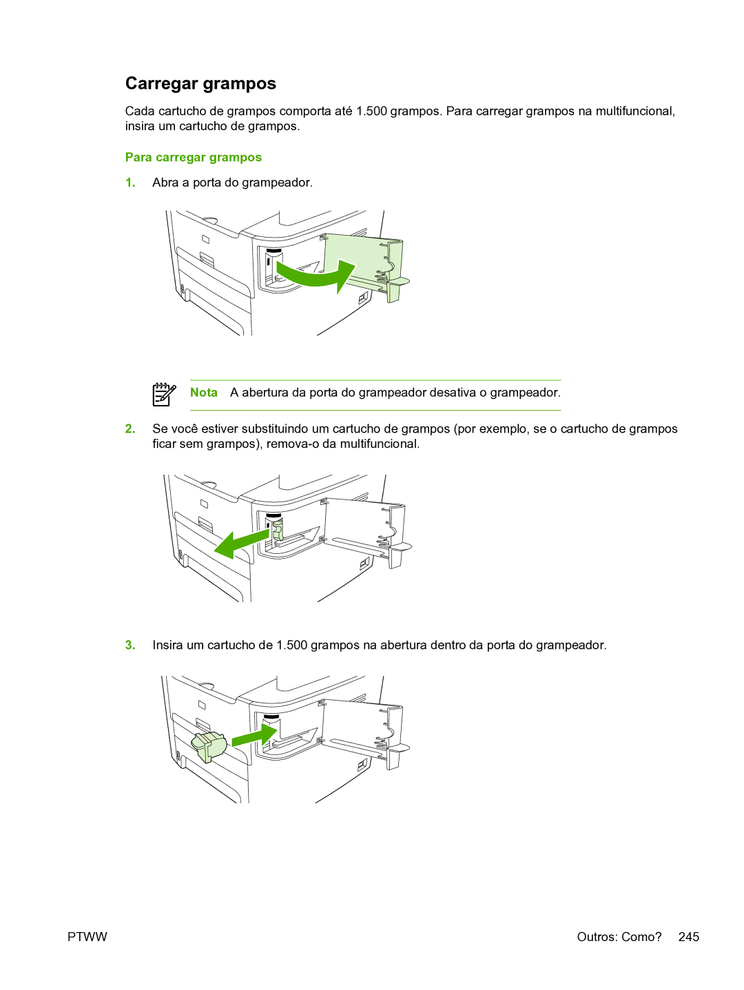 HP 3390 manual Carregar grampos, Para carregar grampos 