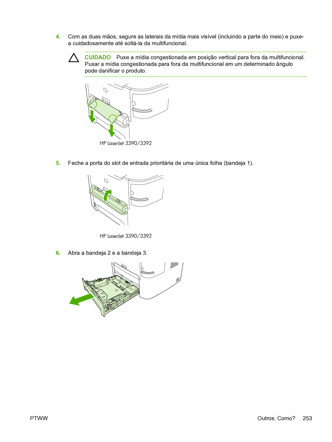 HP 3390 manual Abra a bandeja 2 e a bandeja 