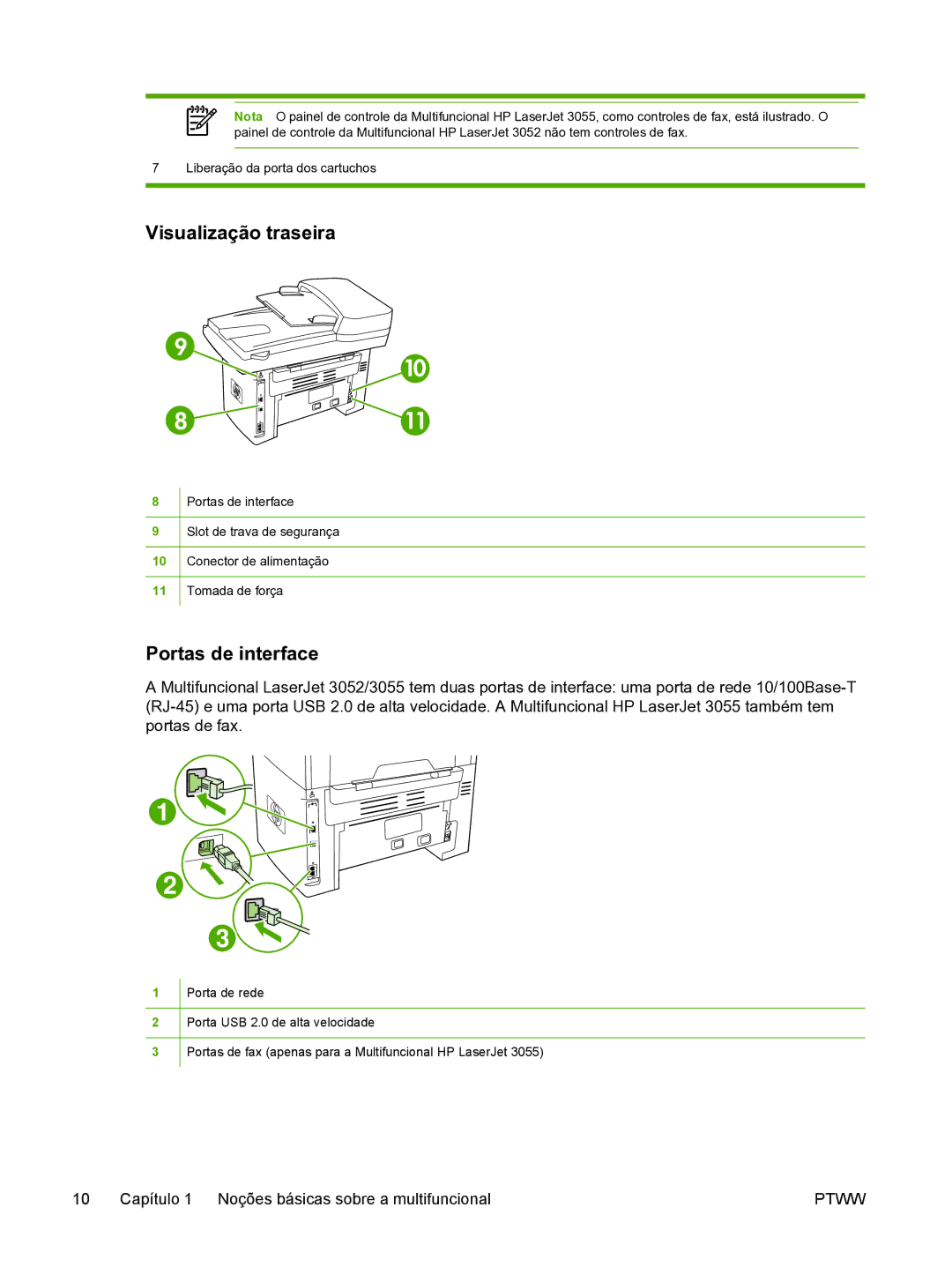 HP 3390 manual Portas de interface 